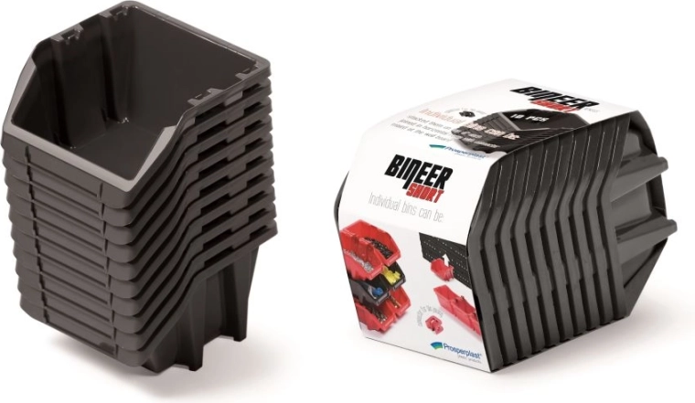 Sada úložných boxov BINEER Short, 10 ks, 180 × 98 × 118 mm, čierna