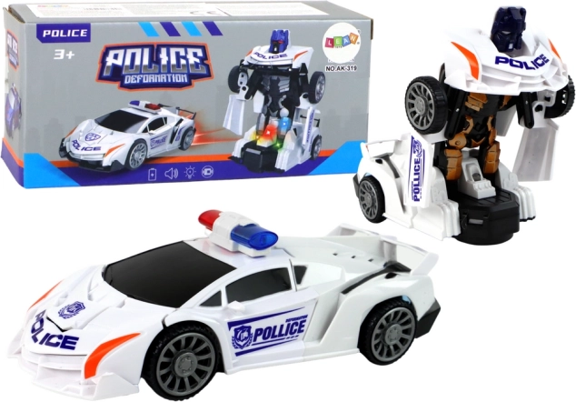 Biely policajný auto-robot 2v1 transformácia