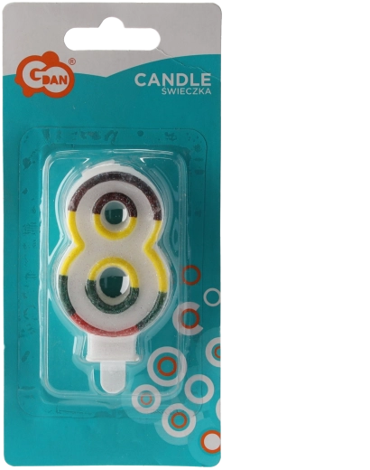 Biela narodeninová sviečka číslo 8 s trblietavým lemom