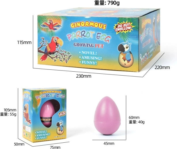 Rastúce vajce – papagáj 6,5 cm