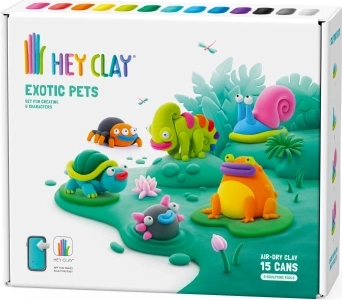 Hey Clay plastelína – exotické zvieratá, sada 15 kelímkov