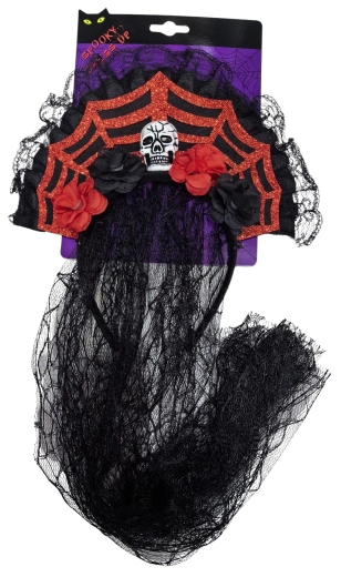 Halloweenový závoj s lebkou a ružami