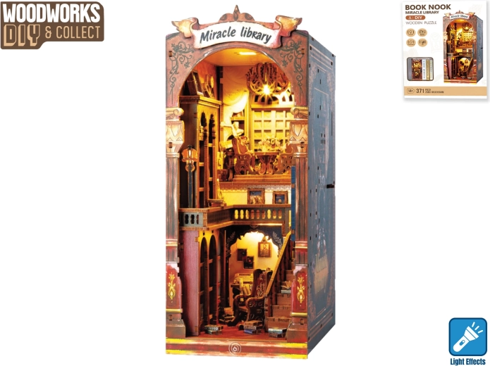 Drevená stavebnica Woodworks knižnica so svetlom, 371 dielikov