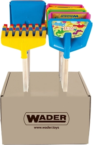 Wader Happy Summer detská lopatka alebo hrable s dlhou drevenou rukoväťou
