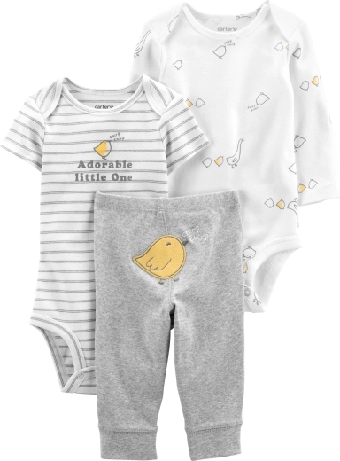 Carter’s 3-dielny set pre bábätko Grey Chick – body s krátkym a dlhým rukávom a tepláčky