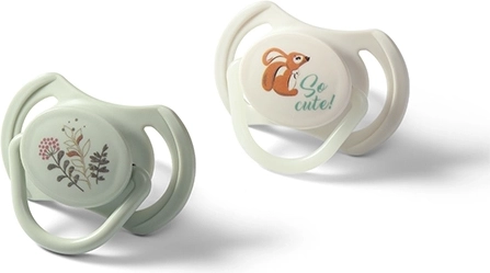 BabyOno silikónové cumlíky symetrické 6–18 m, 2 ks (denný + svietiaci na noc)