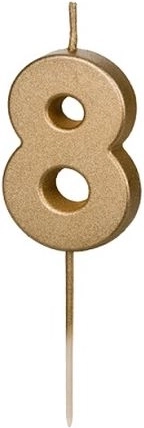 Zlatá narodeninová sviečka číslica 8, 4,5 cm