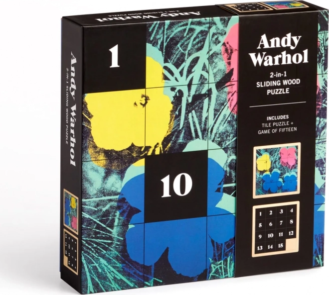 Posuvné drevené puzzle Andy Warhol: Kvety 2v1