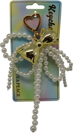 Prívesok na kľúče perly s mašľou a srdcom