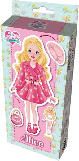 magnetické obliekačky bábiky Alice s dreveným podstavcom