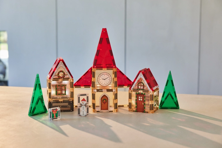 Cleverclixx magnetická stavebnica adventný kalendár Vianočná dedinka – 46 ks