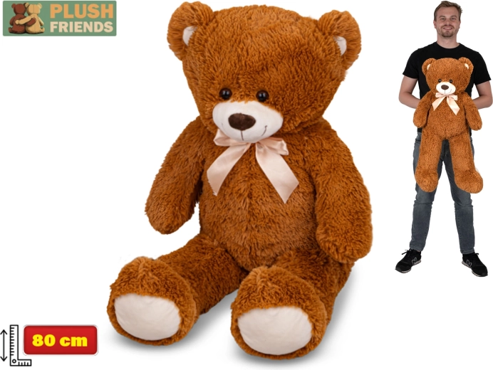 Plyšový medveď 80 cm tmavohnedý s mašľou Plush Friends