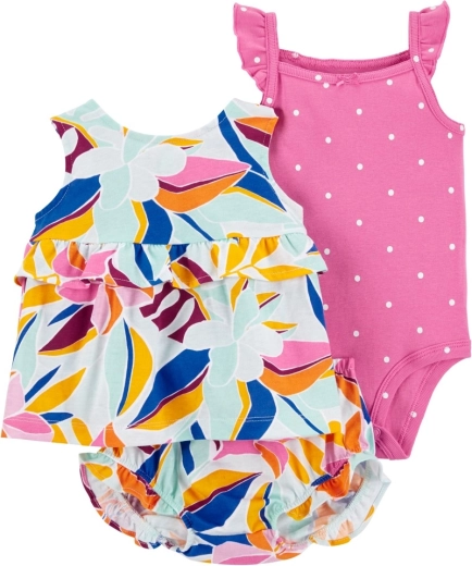 CARTER'S 3-dielny bavlnený set pre dievčatko s motívom modrých kvetov (body na ramienka, tielko, nohavičky) – 6 m