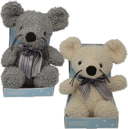 Plyšová myška s mašľou 15 cm – viac farieb