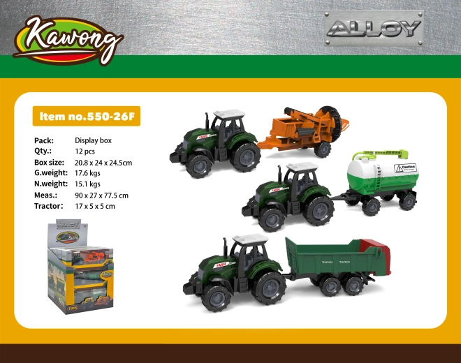 Traktor s príslušenstvom kov/plast 17 cm