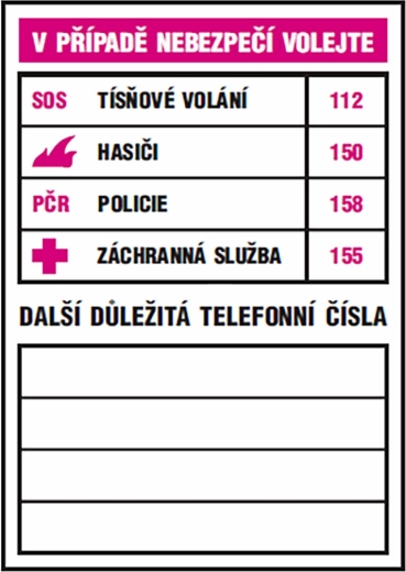 Samolepiaca tabuľka – dôležité telefónne čísla 74 × 105 mm