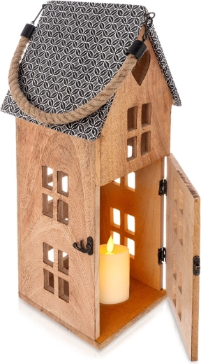 Drevený LED lampáš z mangového dreva 22 × 48 cm