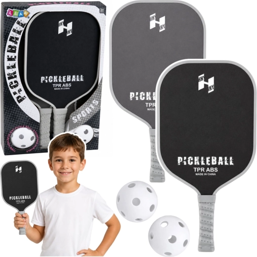Súprava na pickleball: 2 pálky a 2 loptičky čierno-sivé