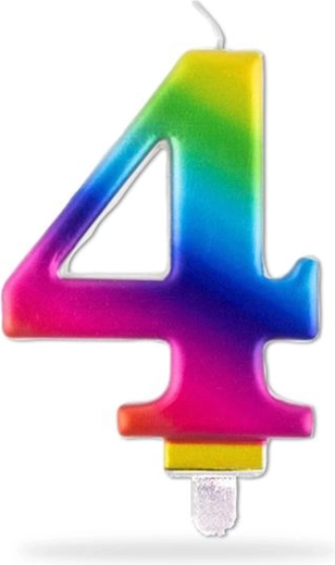 Dúhová zapichovacia narodeninová sviečka číslo 4, 7,5 cm