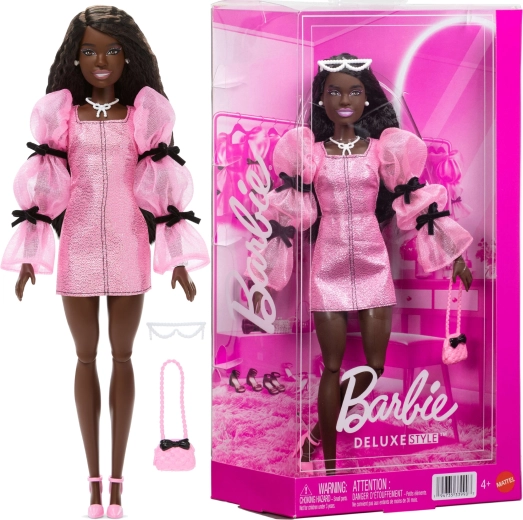 Mattel Barbie Deluxe Style módna bábika v ružovo-čiernom outfite s doplnkami