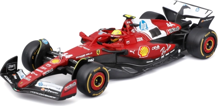 Model Bburago Formuly 1 Ferrari SF-25 2025 Lewis Hamilton 1:43 v akrylovom boxe