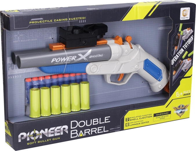Puška Pioneer Double Barrel s penovými nábojmi a nábojnicami 37 cm - 1 kus