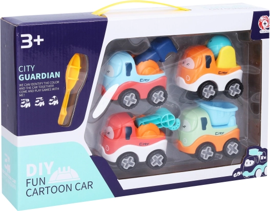 Stavebné skrutkovacie autá, sada 4 ks, 7 cm