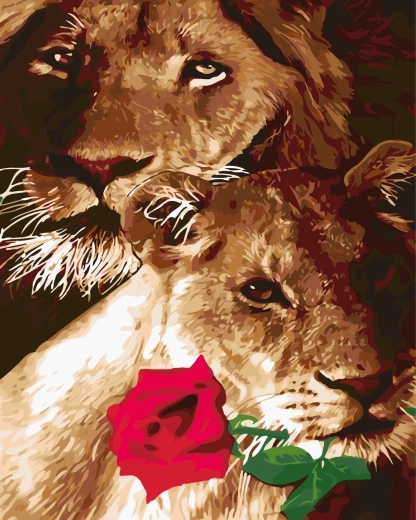 Maľovanie podľa čísel Lev a levica s ružou 40 × 50 cm