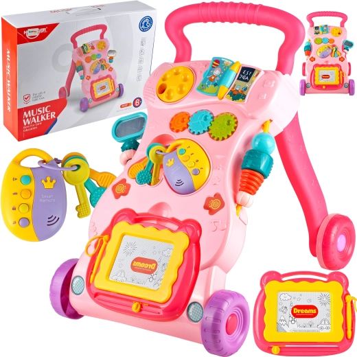 Chodítko s tabuľou a kľúčmi ružové