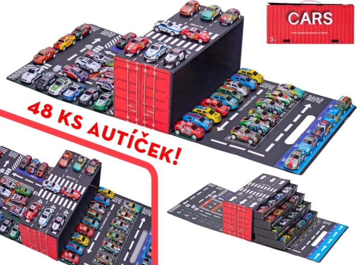 Súprava kovových pretekárskych autíčok so spätným chodom 48 ks