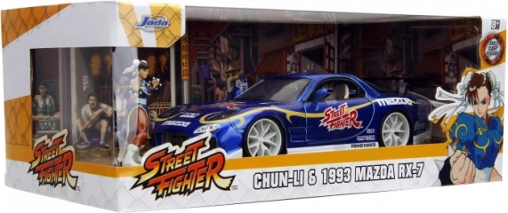 Model auta mazda rx-7 1993 1:24 s figúrkou street fighter chun-li