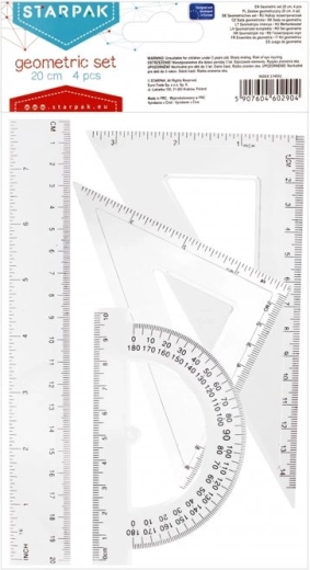 Geometrická súprava pravítok 20 cm s uhlomerom a trojuholníkmi