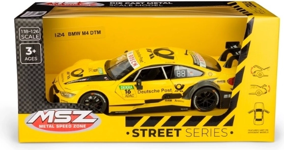 Model auta MSZ BMW M4 DTM žltý v mierke 1:24