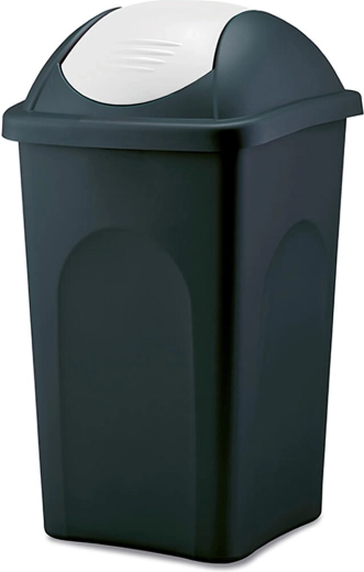 Výklopný odpadkový kôš MULTIPAT 30 l, obdĺžnikový, čierny s bielym vekom