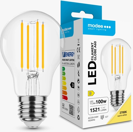 Modee Smart Lighting LED filamentová žiarovka Globe A60 E27 11,2 W teplá biela
