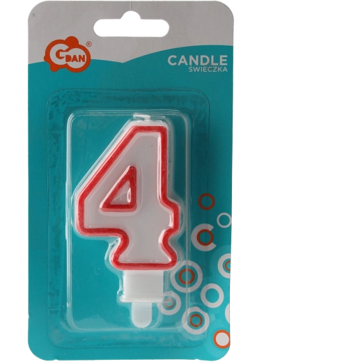 Narodeninová sviečka číslo 4 s trblietavým okrajom, biela