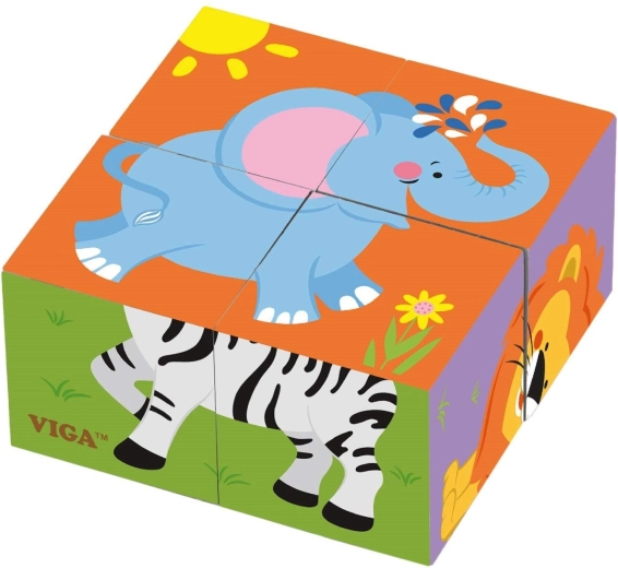 VIGA drevené kocky Zoo – 6 obrázkov, 4 diely