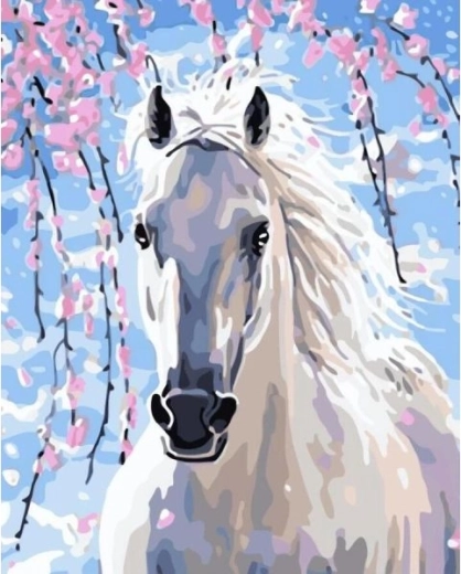 Diamantové vyšívanie (diamond painting) biely rumák 30 × 40 cm - 1 kus