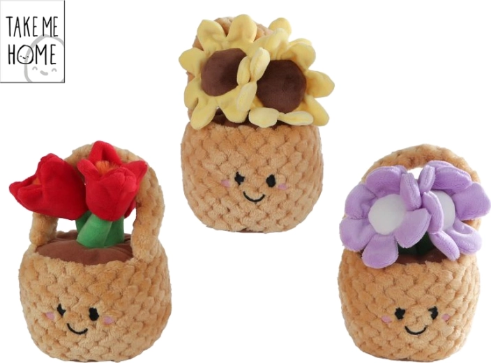 Plyšový košík s kvetmi 18 cm