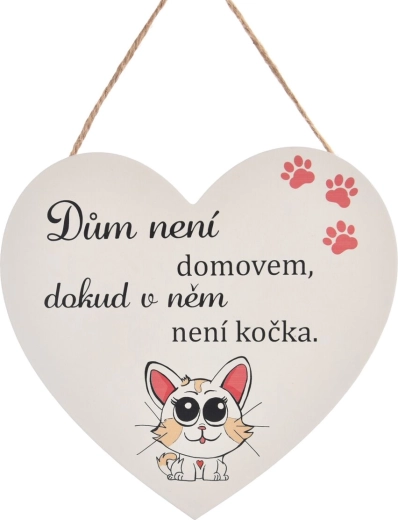 Drevená dekoratívna tabuľka v tvare srdca „CAT HOME“