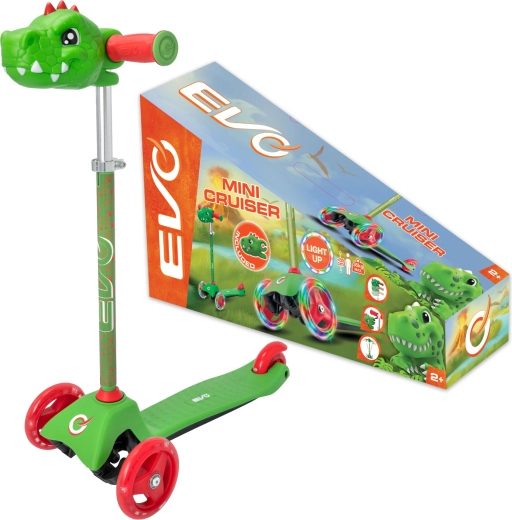 Detská trojkolesová kolobežka EVO Light Up Mini Cruiser Dino s LED kolieskami, výškovo nastaviteľná