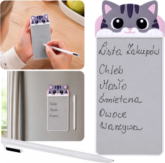 Magnetický poznámkový blok na chladničku mačka so stylusom - 1 kus