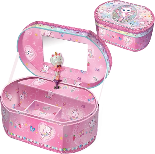 Hudobná šperkovnica s mačacím motívom – oválna