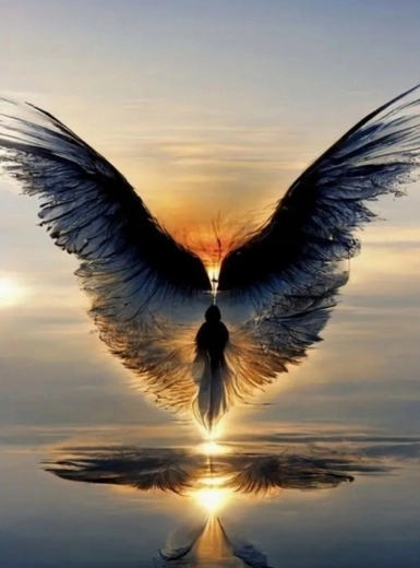 Diamantové maľovanie – okrídlená postava pri západe 30 × 40 cm