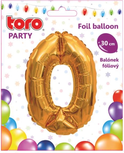Fóliový balónik číslica 0, 30 cm, zlatý TORO