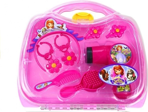 Kufrík pre malú princeznú – kadernícka sada so sušičom, korunkou a šperkami