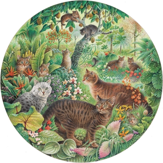 Grafika okrúhle puzzle tigrované mačky v džungli