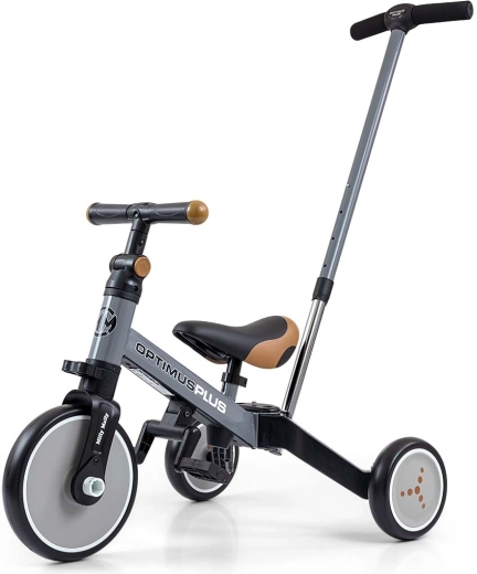 Milly Mally detský bicykel 4v1 Optimus Plus sivý