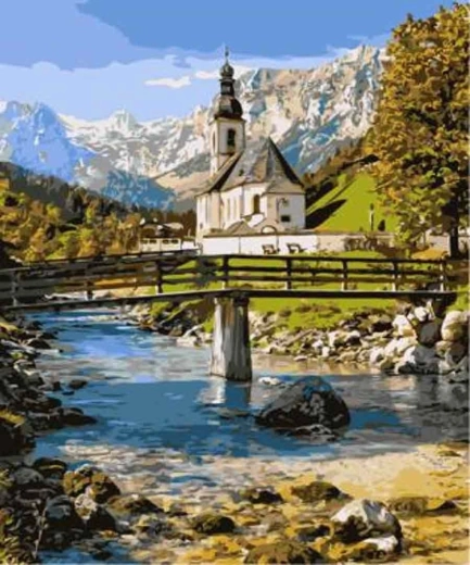 Norimpex maľovanie podľa čísel Kostol v horách 40 × 50 cm