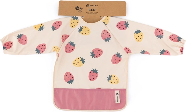 Petite&Mars podbradník s dlhým rukávom ben beige strawberries